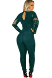 Black Sexy Solid Backless perspective Long Sleeve V Neck