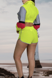 Pink Work Street Solid Patchwork Turndown Collar Long Sleeve Two Pieces