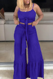 Blue Fashion perspective crop top Solid Straight Two-piece Pants Set