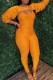 Dark Yellow Fashion Casual Solid Hollowed Out O Neck Long Sleeve Two Pieces