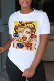 White Fashion Casual Print Basic O Neck T-Shirts