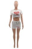 Purple Fashion Casual Print Basic O Neck Short Sleeve Two Pieces