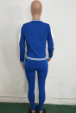 Blue Polyester Europe and America contrast color Print Two Piece Suits Solid pencil Long Sleeve