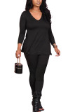 Grey Fashion Sexy Adult Polyester Solid Split Joint V Neck Long Sleeve Regular Sleeve Regular Two Pieces
