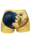 Shallow yellow Polyester Elastic Fly Mid Print Skinny shorts Bottoms