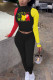 Green Yellow Street Print Patchwork O Neck Long Sleeve Two Pieces