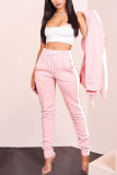 Pink Casual Sportswear Striped Patchwork Split Joint Long Sleeve Regular Sleeve Regular Two Pieces
