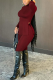 Wine Red Casual Solid Slit Turtleneck Long Sleeve Two Pieces