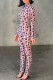 Pink Sexy Print Turtleneck Skinny Jumpsuits