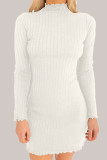 Grey Sexy Solid Patchwork Turtleneck Wrapped Skirt Dresses