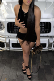 Black Sexy Solid Bandage O Neck Sleeveless Two Pieces