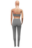 Grey Polyester Fashion adult Street Patchwork Solid Two Piece Suits Skinny Sleeveless Two Pieces