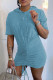 Light Blue Fashion Casual Solid Draw String Spaghetti Strap Short Sleeve Dress
