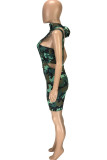 Green Fashion Sexy adult Ma'am Patchwork Camouflage Two Piece Suits pencil Sleeveless Two Pieces