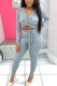 Grey Fashion Casual Solid Basic V Neck Long Sleeve Two Pieces