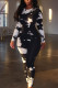 Black And White Casual Print Patchwork Tie-dye O Neck Regular Jumpsuits
