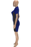 Red Fashion Casual Patchwork See-through Zipper Collar Skinny Romper
