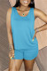 Light Blue Fashion Casual Solid Basic U Neck Sleeveless Two Pieces