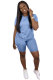 Light Blue Polyester Fashion Casual adult Patchwork Solid Two Piece Suits Straight Short Sleeve Two Pieces