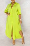 Green Casual Solid Patchwork Turndown Collar Dresses