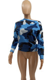 Red Sexy Print Camouflage Print O Neck Mid Waist Tops