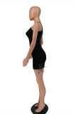 Rose Red Fashion Sexy Solid Backless One Shoulder Sleeveless Dress