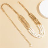 Gold Fashion Multilayer Imitation Pearl Tassel Chain Waist Chain