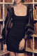 Black Fashion Sexy Solid Patchwork Square Collar A Line Dresses