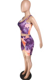 purple Fashion Casual adult Patchwork Print Two Piece Suits Straight Sleeveless Two Pieces