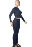 Red Fashion Sexy Street Party Polyester Solid Fold Pullovers Pants Half A Turtleneck Long Sleeve Regular Sleeve Regular Two Pieces