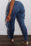 Baby Blue Casual Solid Ripped Mid Waist Skinny Denim