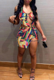 Colour Fashion Sexy Print Backless Halter Printed Dress