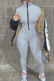 Blue Fashion Casual Solid zipper Polyester Long Sleeve O Neck Jumpsuits