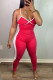 Red Sexy Casual Solid Patchwork Backless Spaghetti Strap Skinny Jumpsuits