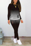 Grey Sexy Print Hole Regular Long Sleeve Two Pieces
