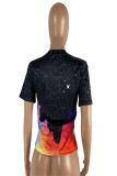 Black Fashion Casual Print Basic O Neck T-Shirts
