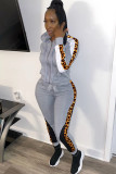 Black Casual Leopard Print Two Piece Suits Patchwork pencil Long Sleeve
