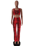 Red Fashion Casual Print Basic U Neck Sleeveless Two Pieces