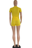 Yellow Fashion Casual adult Ma'am Letter Two Piece Suits Straight Short Sleeve Two Pieces