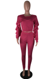 Pink Elastic Fly Long Sleeve High Solid pencil Pants