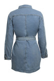 Blue Fashion Casual Solid Basic Turndown Collar Denim Dress
