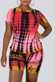 Pink Casual O Neck Print Tie Dye Pattern Plus Size