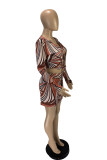 Red Fashion Sexy Print Strap Design V Neck Long Sleeve Two Pieces