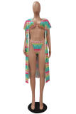 Pink Sexy Print Hollowed Out Patchwork Swimwears