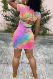 purple Fashion OL Red Pink Yellow purple White and blue Cap Sleeve Short Sleeves O neck Step Skirt Knee-Length Print Colouring asymmetrical Dresses