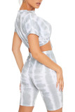 Grey Fashion Sexy adult Ma'am Print Two Piece Suits pencil Short Sleeve Two Pieces