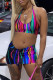 Colour Fashion Sexy Print Backless Halter Sleeveless Two Pieces