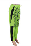 Green Fashion Casual Letter Print Patchwork Regular Mid Waist Trousers