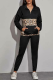 Black Casual Leopard Patchwork Turndown Collar Long Sleeve Two Pieces