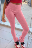Black Grey Pink Elastic Fly Sleeveless High Patchwork Solid Draped Boot Cut Pants Bottoms